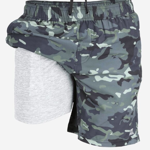 Dixxon Men's Brad Shorts Boxer Brief Lined Green Camo Pockets Relaxed New Medium - Picture 1 of 9